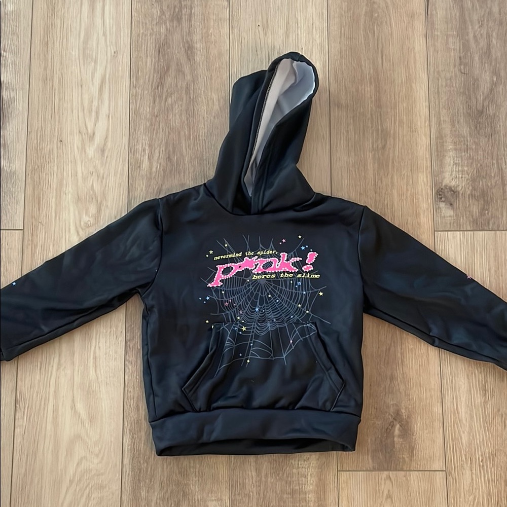 P!nk Sp5der style Black Hoodie with Pink Graphic